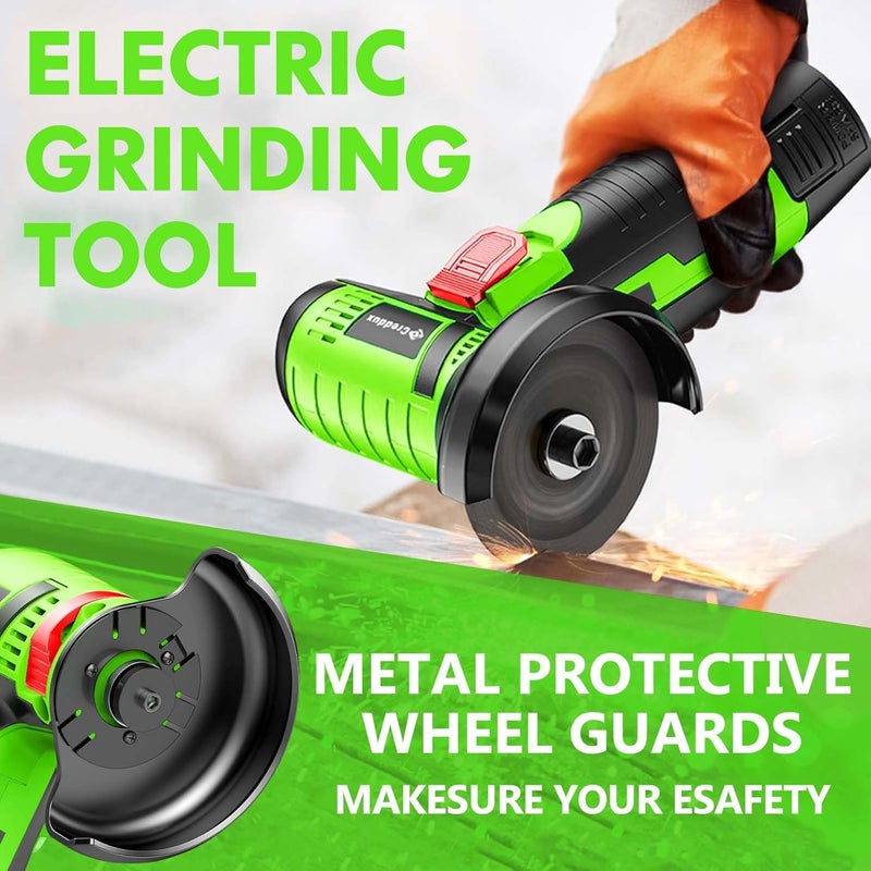 Creddux Cordless Angle Grinder, 3 Inch Mini Angle Grinder Tool With 2pcs 16.8V 2000mAh Batteries and 5 Grinding Wheel,19500rpm Metal Grinders for Cutting, Grinding and Polishing Emerald Green - Image 4
